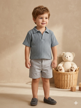 Boxy short body cable-knitt polo shirt (shorts not included)