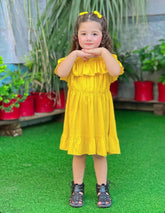 Yellow Baby Girl Pleated Flare Dress