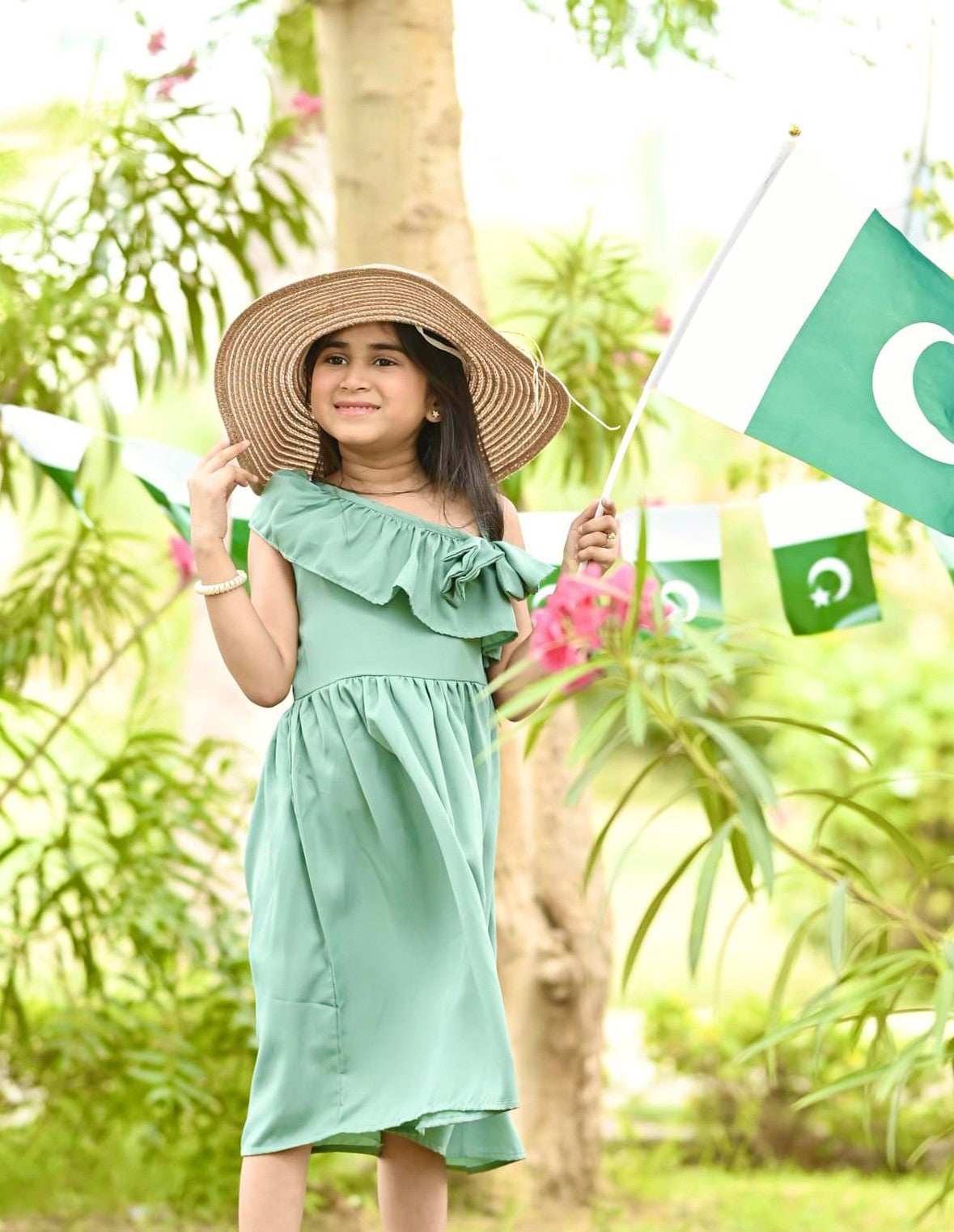 Green Baby Girl Side Pleated Dress