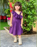 Purple Baby Girl Pleated Bow Dress
