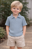 Boxy short body cable-knitt polo shirt (shorts not included)