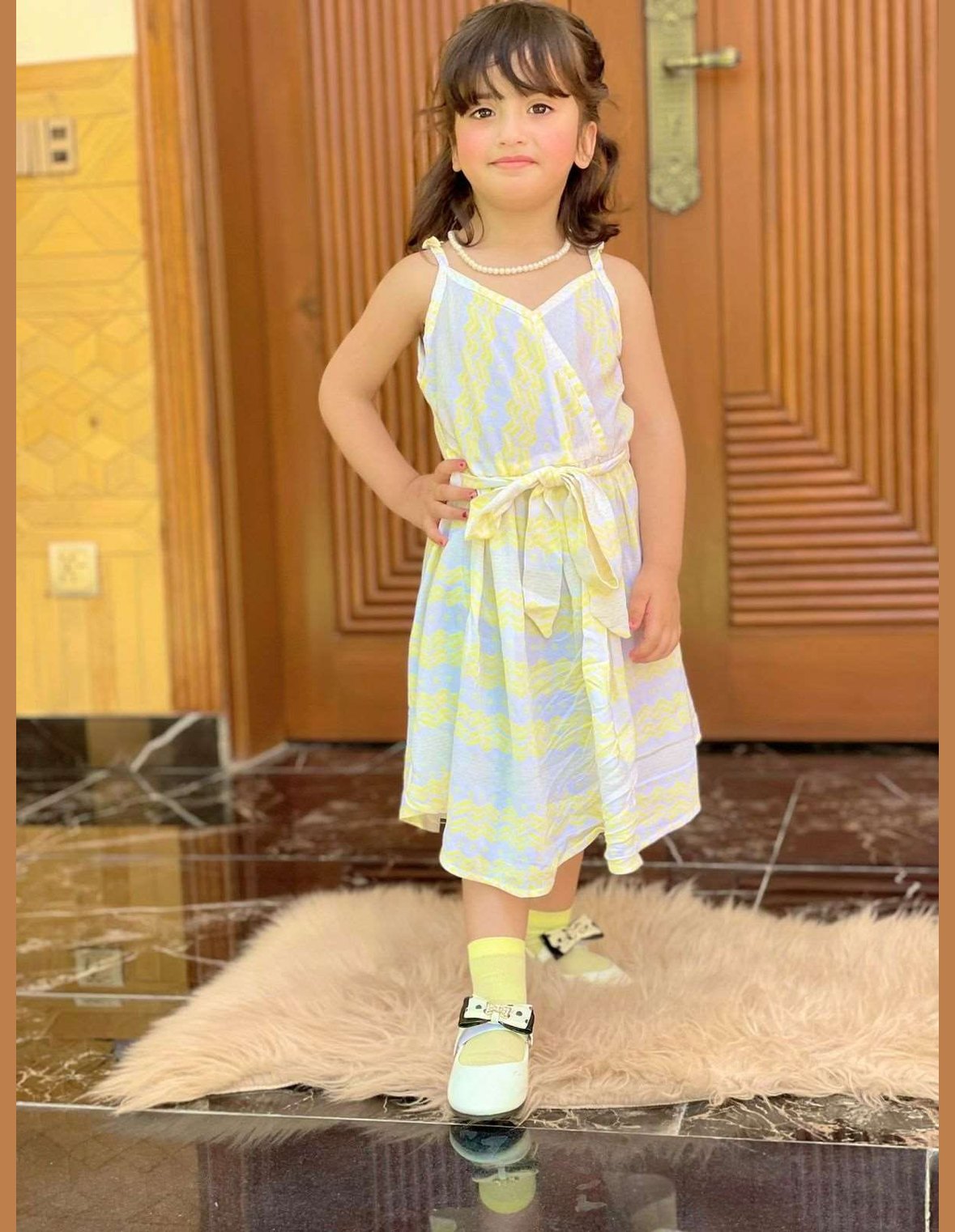 Premium Yellow White Stripe Cami Dress