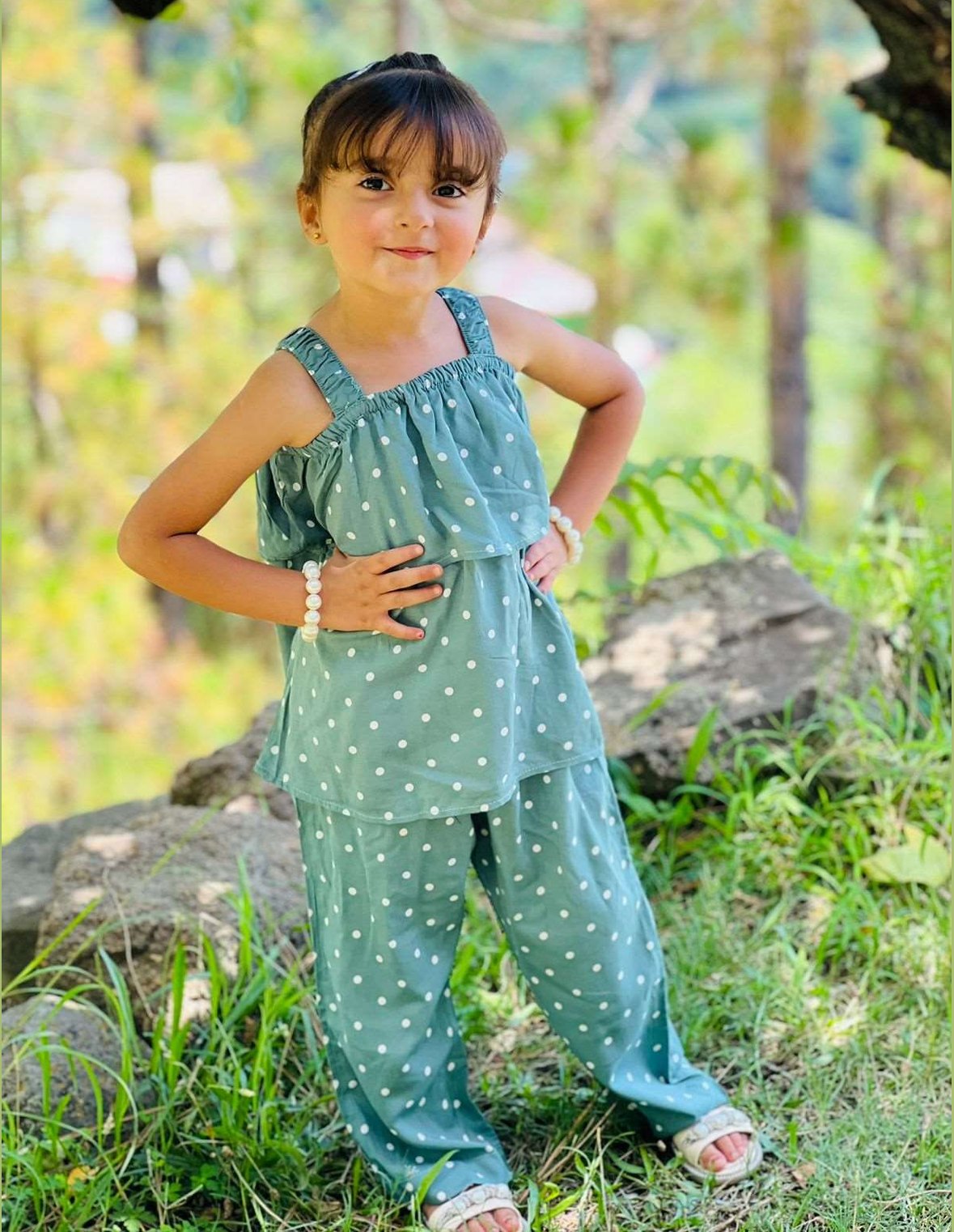 Premium Green Polka Dot Two Piece Suit