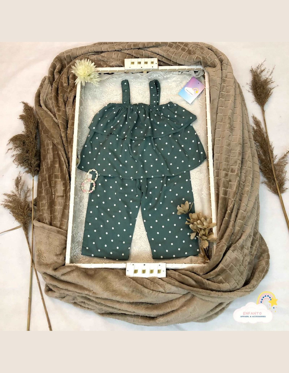 Premium Green Polka Dot Two Piece Suit