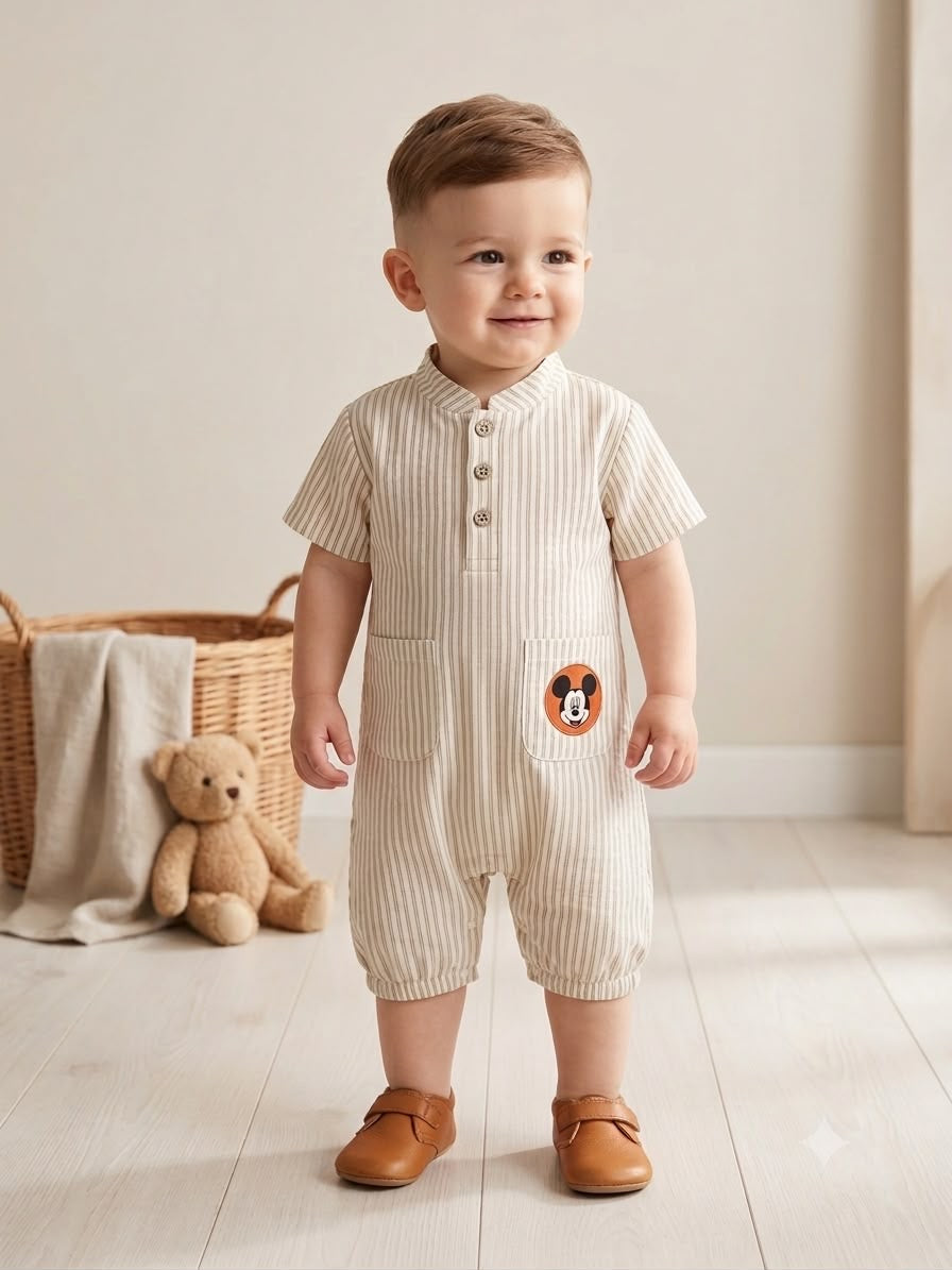 Striped Henley Romper for Baby Boys
