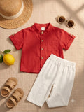 Red Mandarin Collar Co-ord Set