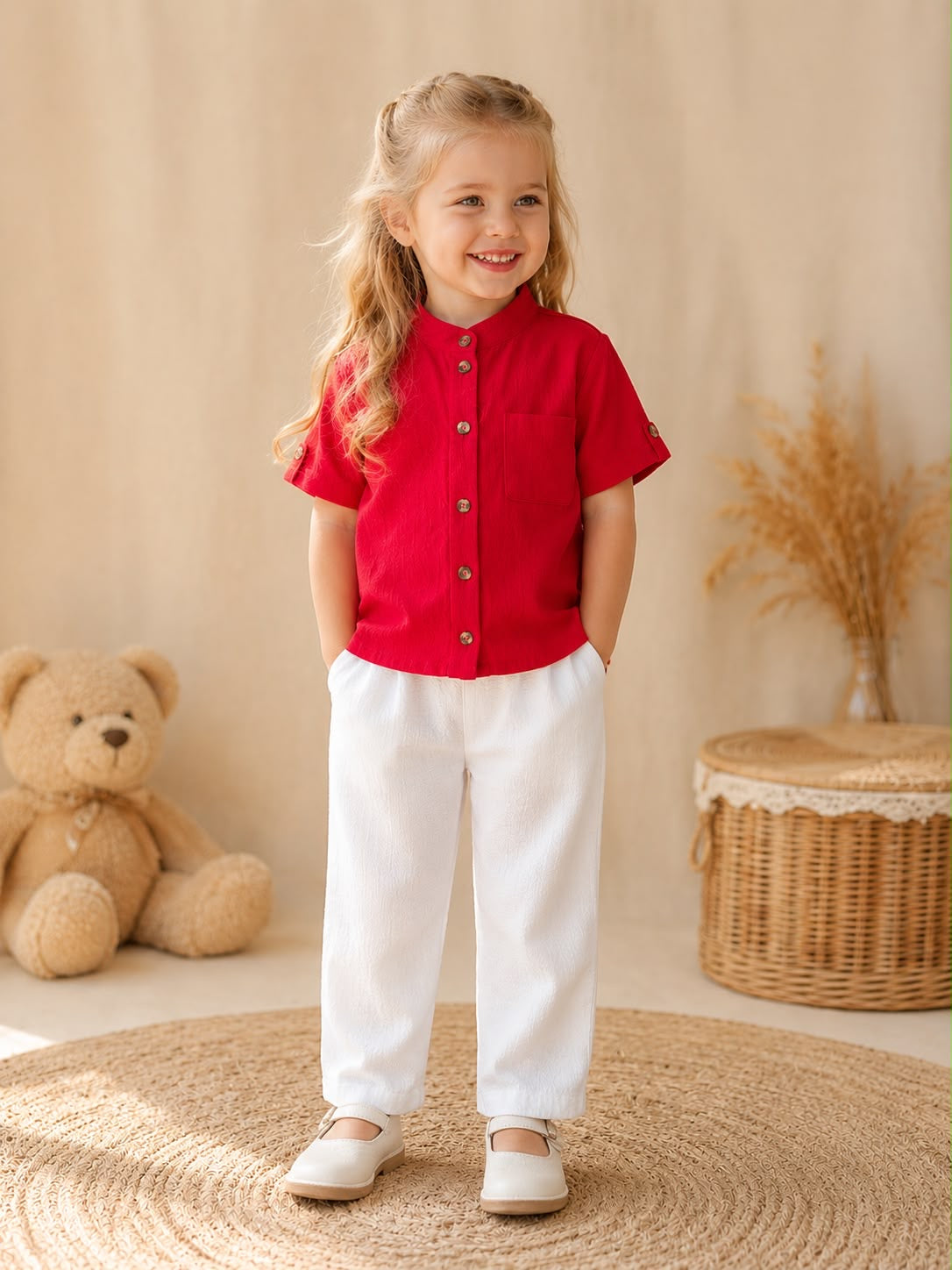 Red Mandarin Collar Co-ord Set