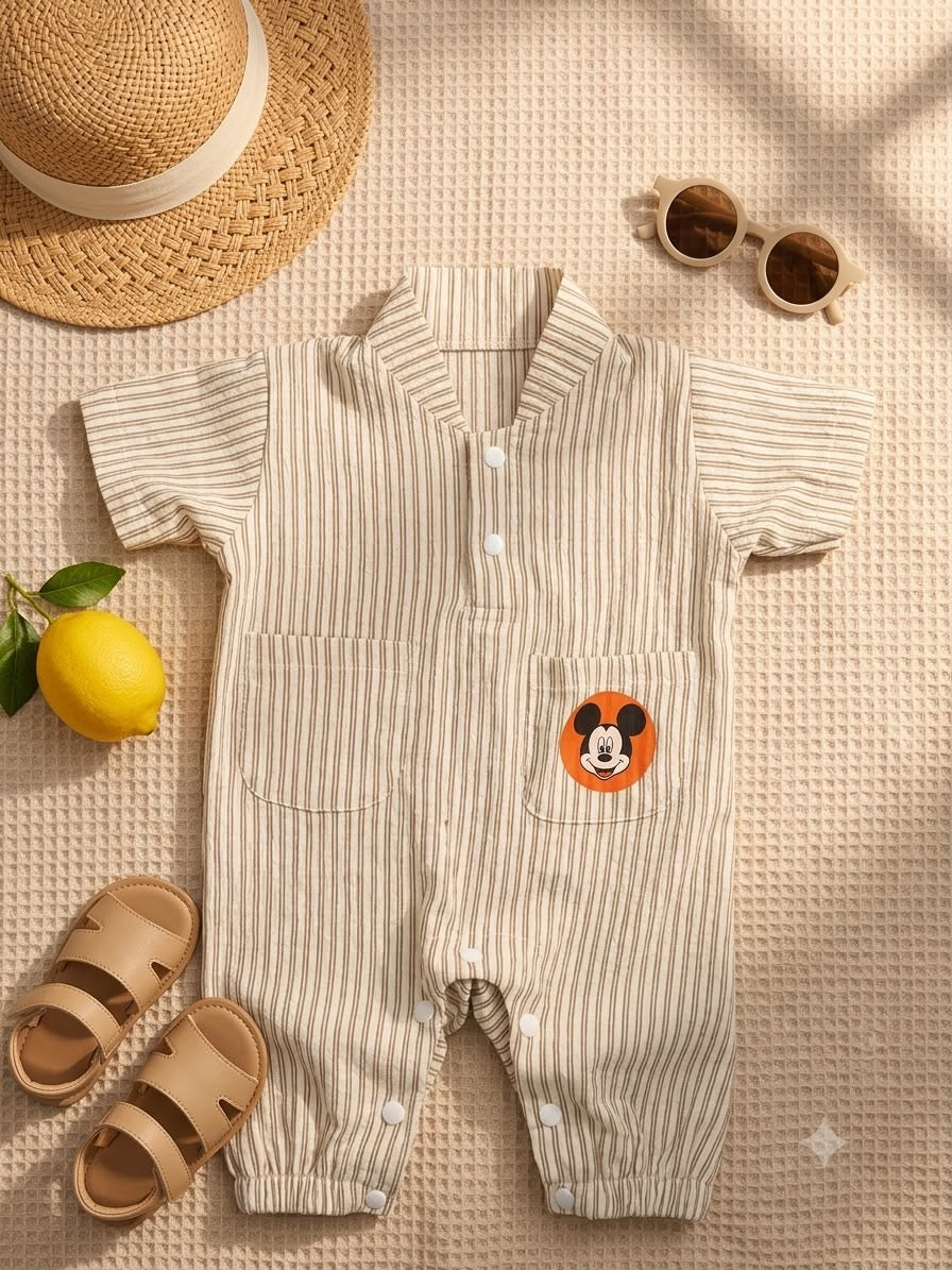 Striped Henley Romper for Baby Boys