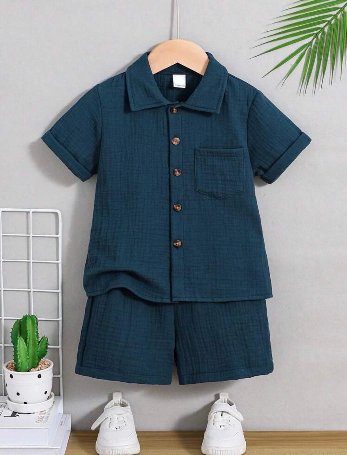 2-Piece Teal Shirt & Shorts Set – Boys’ Summer Outfit
