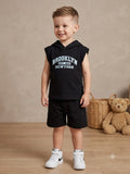 Brooklyn black Sleeveless Hoodie & Shorts Set