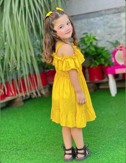 Yellow Baby Girl Pleated Flare Dress