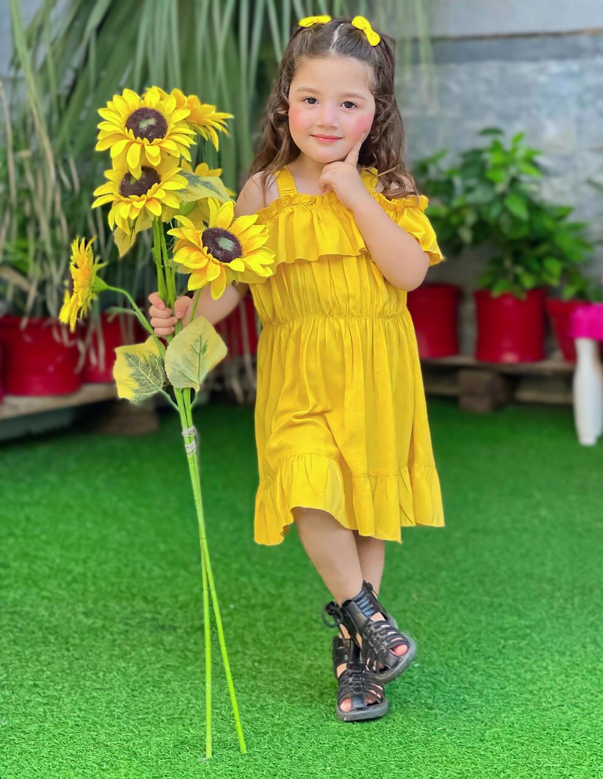 Yellow Baby Girl Pleated Flare Dress ENFANTO Yellow Baby Girl Pleated Flare Dress ENFANTO