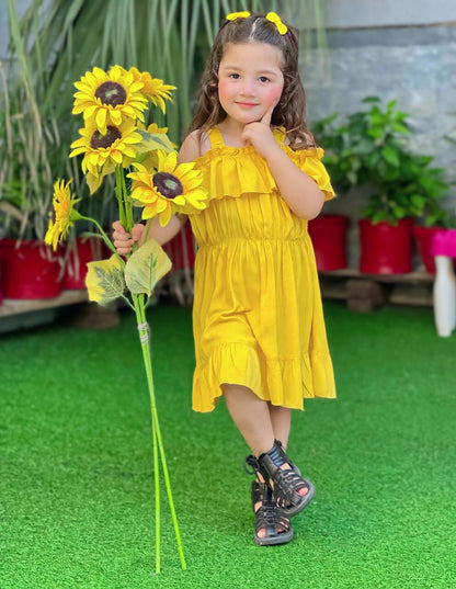 Yellow Baby Girl Pleated Flare Dress