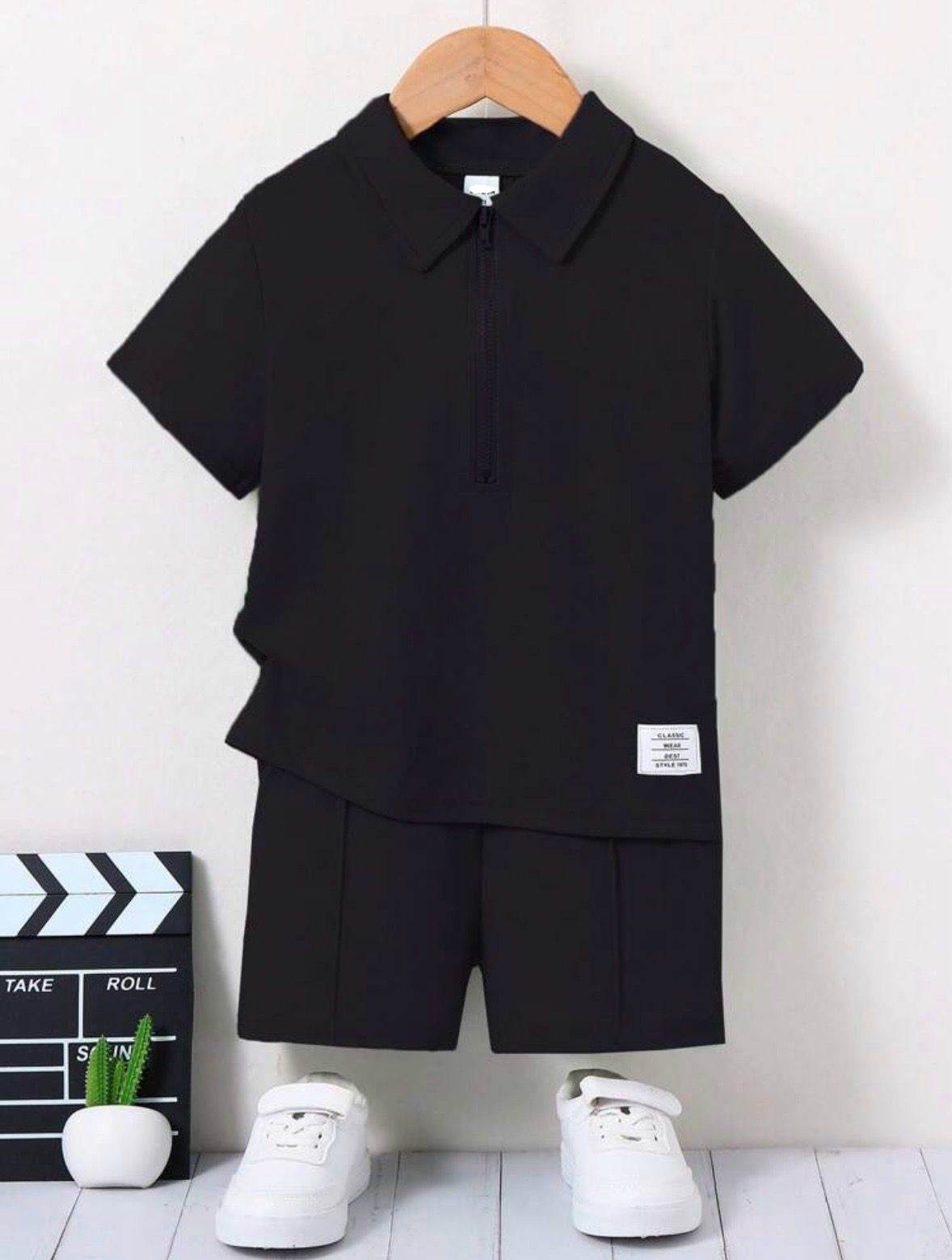 Black Zipper Polo Set
