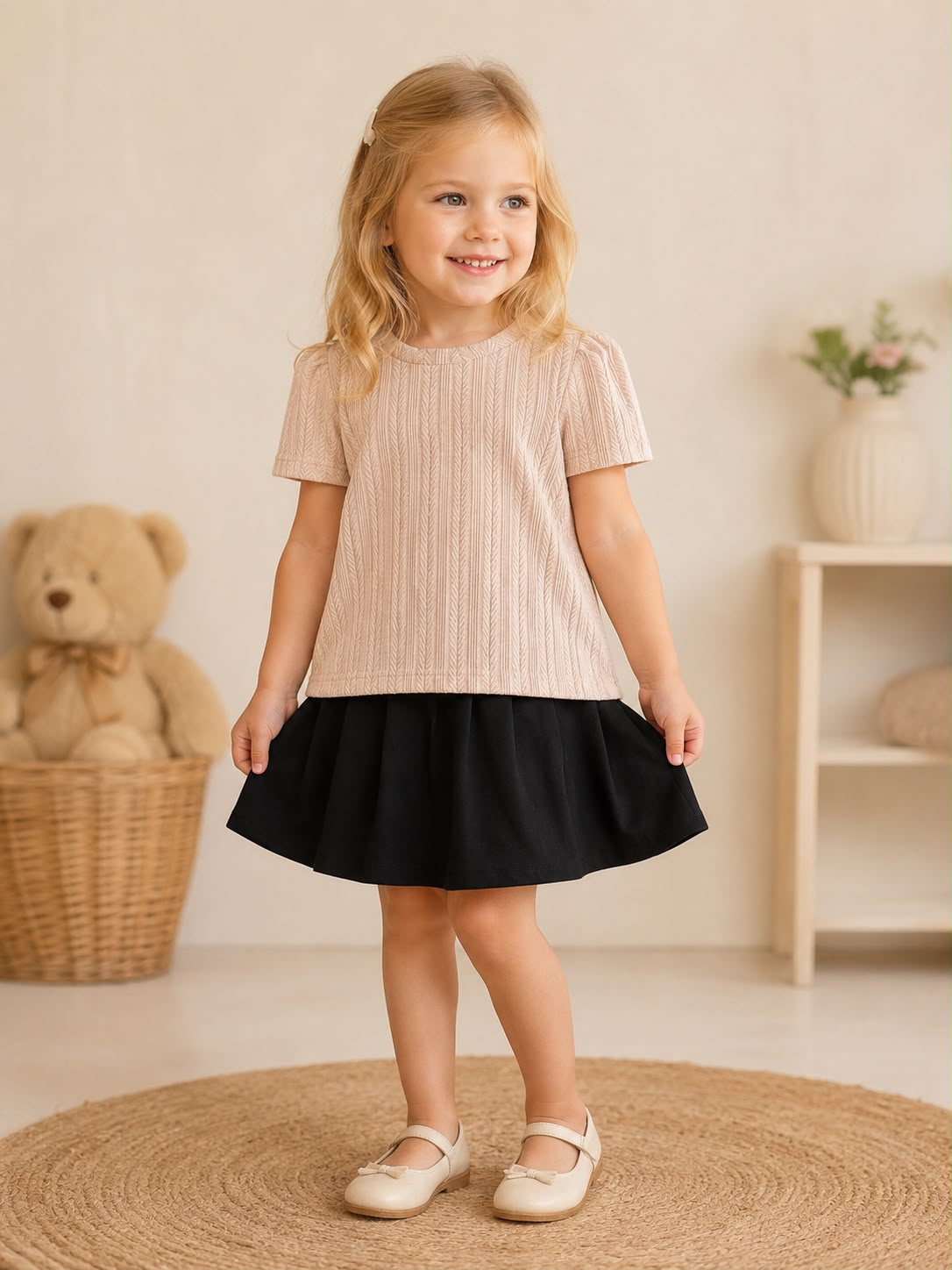 Girls’ Light Pink & Black Swing Dress