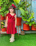 Red Baby Girl Pleated  Bow Dress