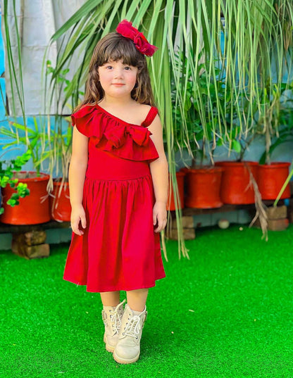 Red Baby Girl Pleated  Bow Dress