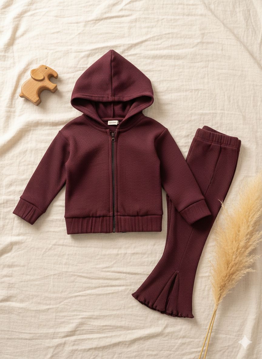 Burgundy Ribbed Cozy Zip Set