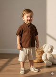 Rustic Brown Shirt & Striped Shorts Set