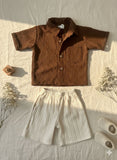 Rustic Brown Shirt & Striped Shorts Set