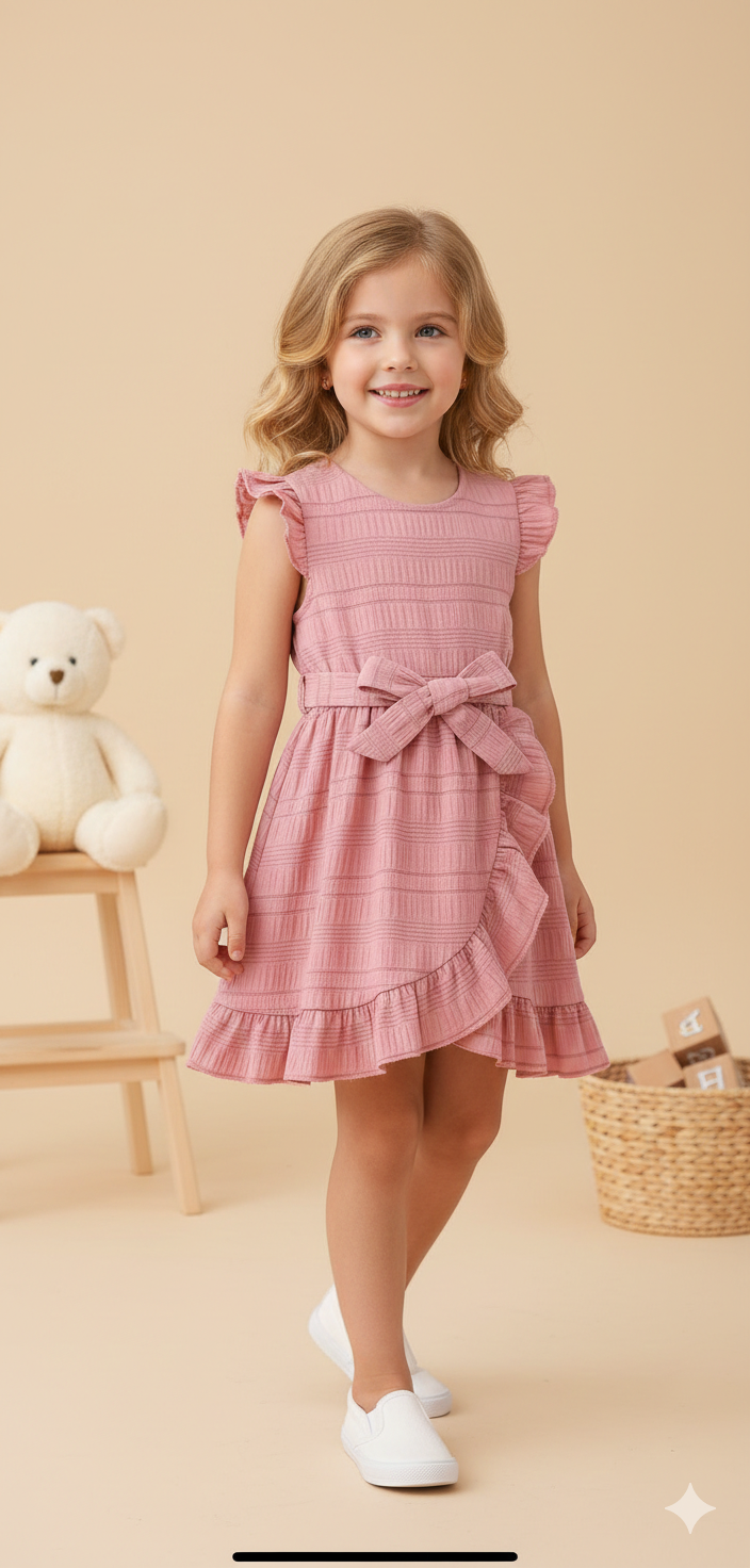Ruffled Pink Bow Dress for Girls